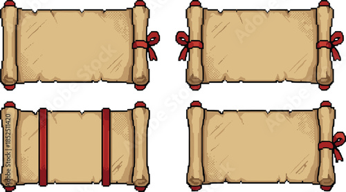 Vintage parchment scroll banner set for medieval fantasy game ui assets with old paper texture frames collection pack parchment scroll banner set for medieval fantasy game t