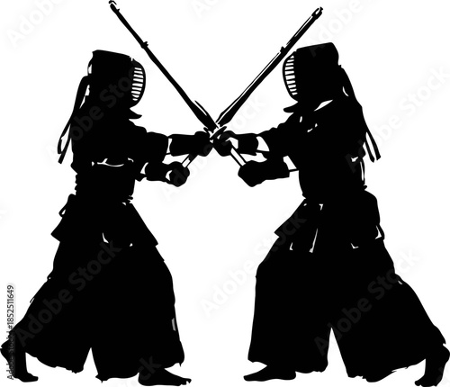 Kendo Close Combat Clash Silhouette. Tense Ink Brush Vector for Asian Games 2026
