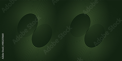 Modern dark green abstract horizontal banner background with glowing geometric lines. Shiny green diagonal rounded lines pattern. Futuristic concept.eps.10