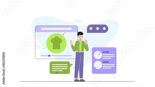 Online Personal Chef Conducting a Cooking Class. Flat Vector Business Illustration