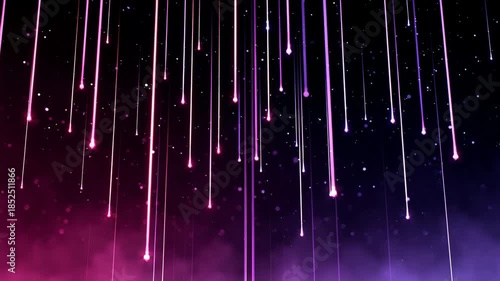 Mesmerizing Visual of Glowing Neon Rain with Pink and Purple Light Streaks Against Dark Background, Evoking Wonder and Tranquility in Unique Display of Colorful Beauty