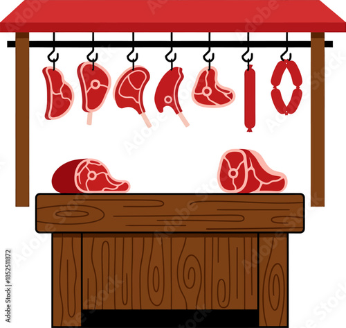 Raw Meat Display at Butcher Stall.