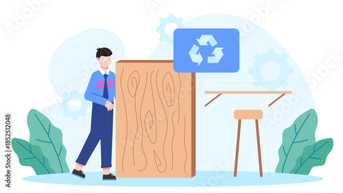 Sustainable Furniture Company Using Reclaimed Wood. Flat Vector Business Illustration