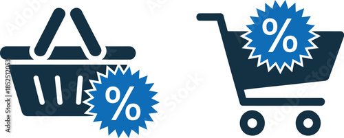 Shopping basket and cart icon with discount offer