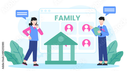 Digital Bank Offering Family Banking Features. Flat Vector Business Illustration
