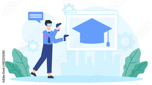 Virtual Reality Campus Tours for Prospective Students. Flat Vector Business Illustration