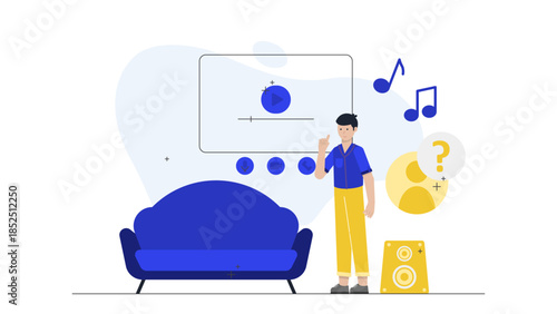 Online Music Therapist Working with Dementia Pantients. Flat Vector Business Illustration
