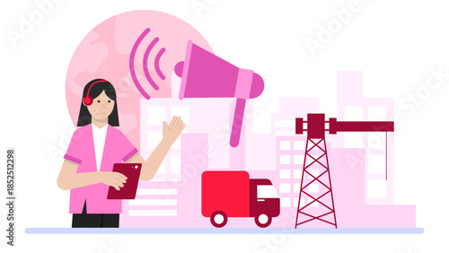 Green Tech Startup Creating Noise Pollution Barriers. Flat Vector Business Illustration