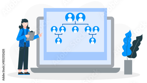 Digital Services for Creating Interactive Family Trees. Flat Vector Business Illustration