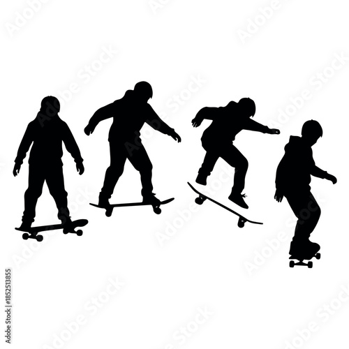 Dynamic Silhouettes of Skaters Performing Tricks and Riding Skateboards.