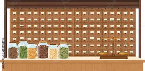 Spice Jars on a Shelf.