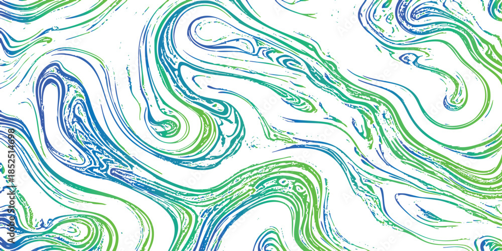Obraz premium Lush Green and Sky Blue Abstract Marble Swirl Background with Elegant Fluid Organic Lines and Liquid Waves with Minimalist Natural Aesthetic, Ideal for Eco Branding, Modern Web Design, Creative Art, 