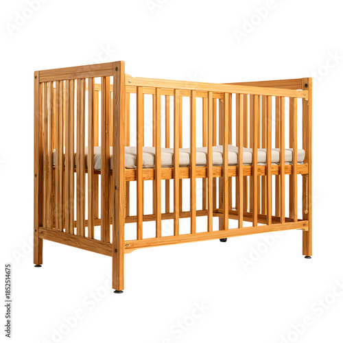Stylish Wooden Baby Crib Isolated on Transparent or White Background