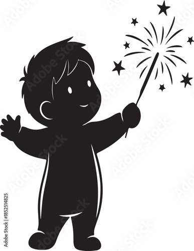 A cute cartoon illustration of a little boy with a dandelion expresses childhood joy and a smile through playful vector art of a happy kid