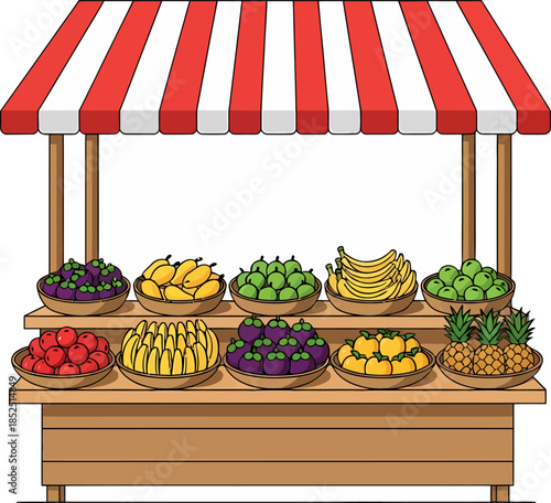 Fresh Fruits Displayed on Market Stall.