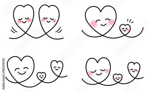 かわいい手描きハートの線画イラスト素材セット Love heart line art vector シンプルで優しいデザイン