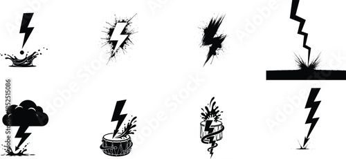 Collection of lightning bolt icons in various styles and designs