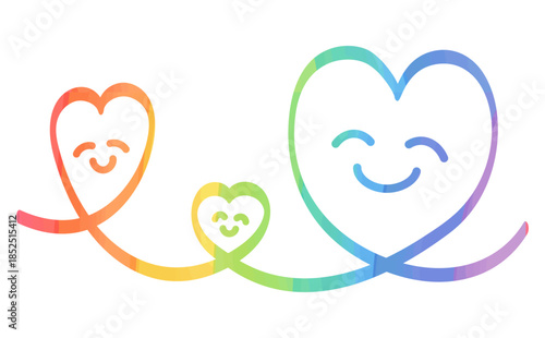かわいい手描きハートの虹色ラインイラスト Love heart vector illustration シンプルで優しい家族のデザイン