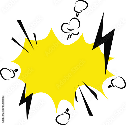 Comic Style Yellow Speech Bubble with Lightning Bolts and Cloud Elements for Action Designs