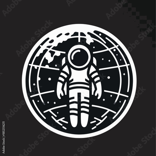 Astronaut stands before Earth in a cosmic illustration of space exploration.