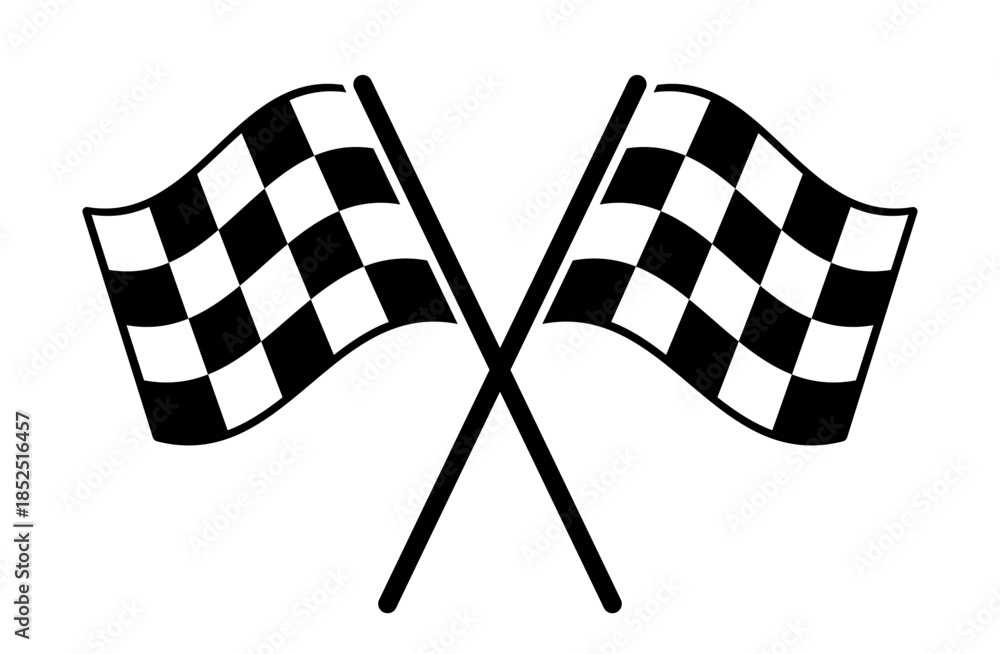 Naklejka premium Checkered race flag cross icon. Racing flag, finish crossed, start, car racing, sport, automotive - stock vector.