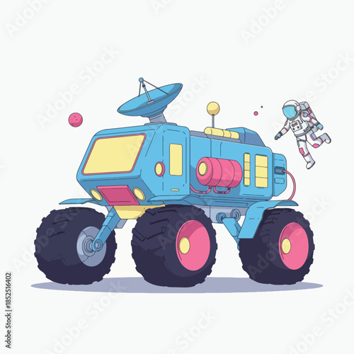 Futuristic Space Rover with Astronaut Exploring Alien Planet.