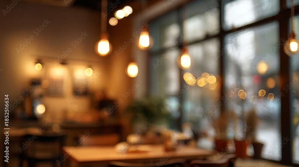 custom made wallpaper toronto digitalCoffee shop interior with warm golden lights, winter atmosphere. Blurred background