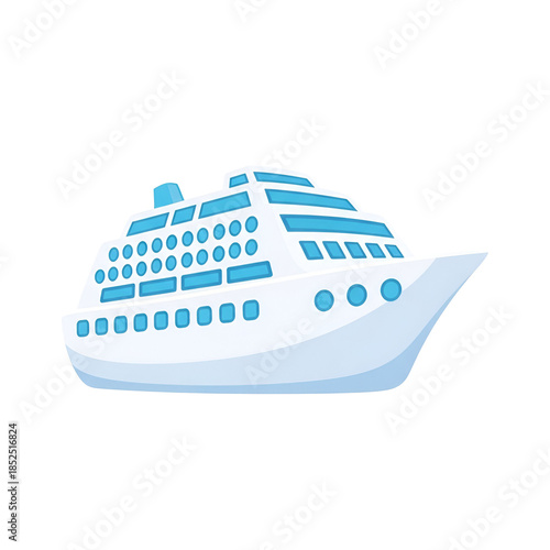 White cruise ship with blue windows and portholes isolated on a transparent background boat vessel ocean