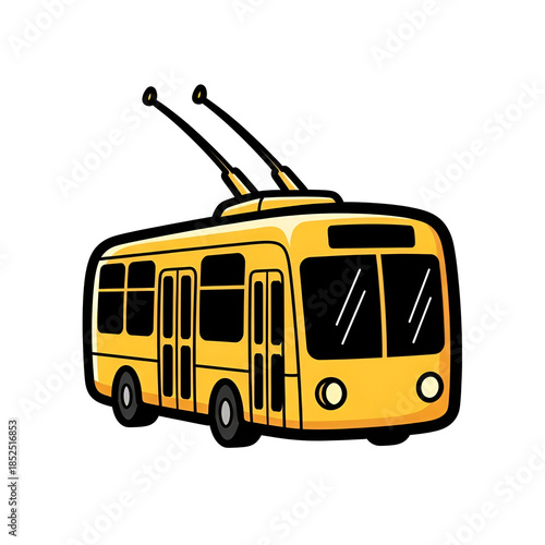 Yellow trolley bus with black windows and headlights isolated on a transparent background vehicle transportation