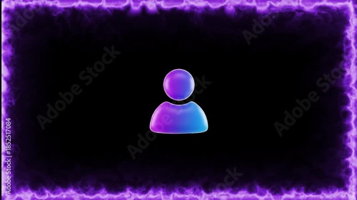 Digital Profile Icon: A minimalist representation of a user profile icon, rendered in a gradient color scheme, illuminated by an energetic, neon-like border, set against a dark background.