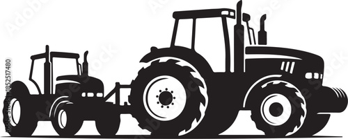 Side profile silhouette of a vintage farm tractor Keywords: tractor, farm, agriculture, vehicle