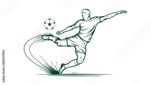Sketch style vector illustration of a professional soccer player controlling the ball with focus and skill, preparing to dribble or pass during a competitive match