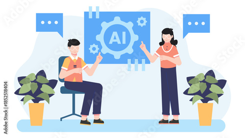 Corporate Team Onboarding a New AI Tool. Flat Vector Illustration