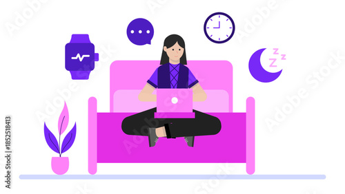 Remote Sleep Coach Analyzing Client Data. Flat Vector Illustration