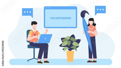 Digital Platform for Skill-Based Volunteering. Flat Vector Illustration