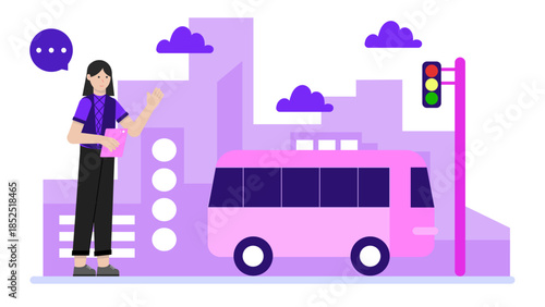 Smart City Implementing Adaptive Traffic Lights. Flat Vector Illustration