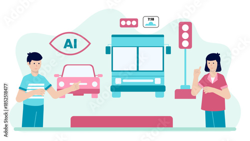 Smart City Implementing Adaptive Traffic Lights. Flat Vector Illustration