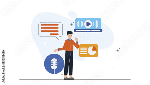 Online Voice Coach Improving Speech Clarity. Flat Vector Illustration