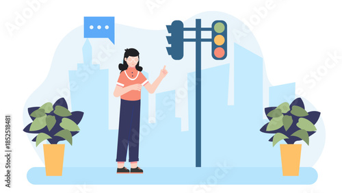 Smart City Implementing Adaptive Traffic Lights. Flat Vector Illustration