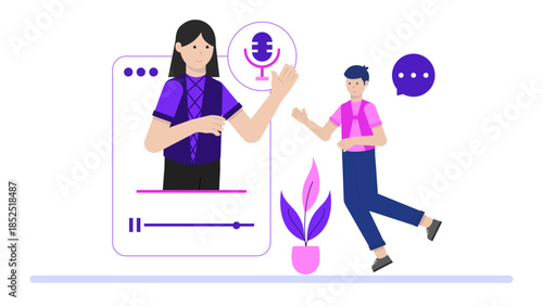 Online Voice Coach Improving Speech Clarity. Flat Vector Illustration