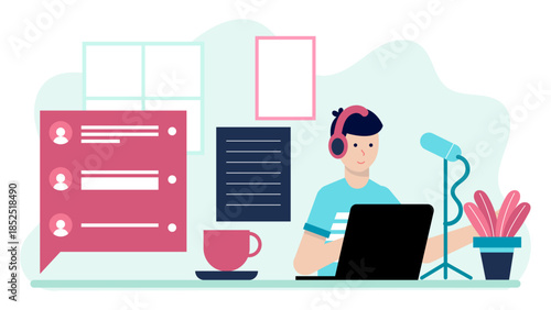 Online Voice Coach Improving Speech Clarity. Flat Vector Illustration