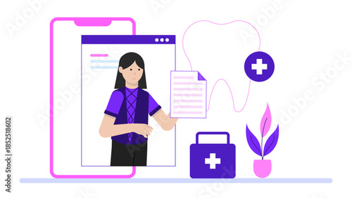 Tele-dentistry Consultation for Oral Health. Flat Vector Illustration