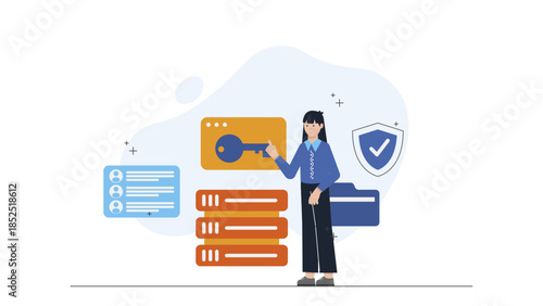 IT Team Setting Up a Secure Remote Access System. Flat Vector Illustration
