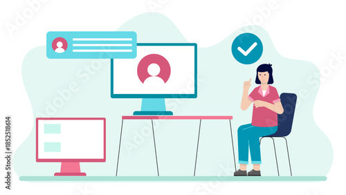 IT Team Setting Up a Secure Remote Access System. Flat Vector Illustration