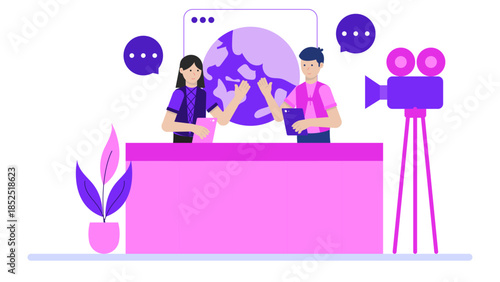 Co-working Space Hosting a Pop-Up Retail Event. Flat Vector Illustration