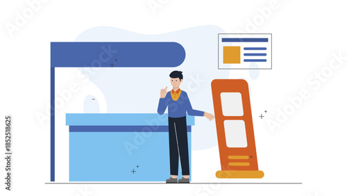 Co-working Space Hosting a Pop-Up Retail Event. Flat Vector Illustration