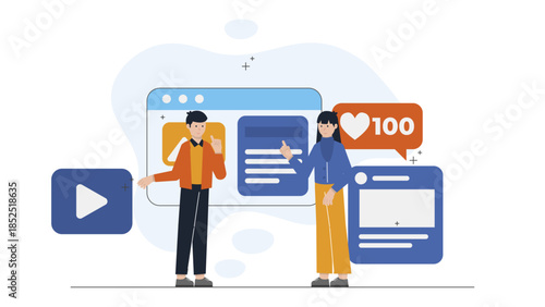 AI Curating a Personalized News Feed. Flat Vector Illustration