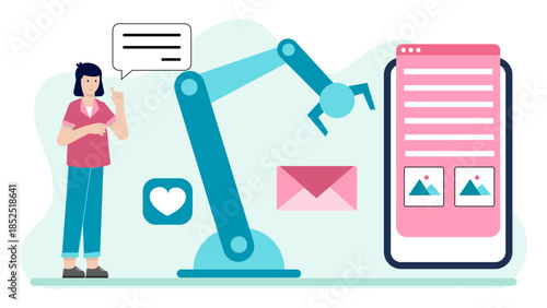 AI Curating a Personalized News Feed. Flat Vector Illustration