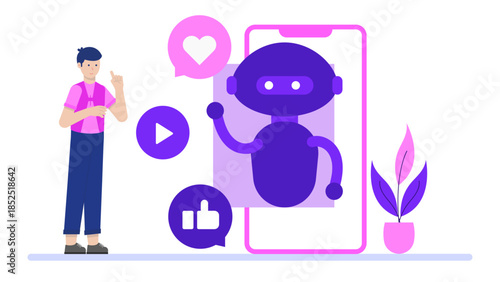 AI Curating a Personalized News Feed. Flat Vector Illustration