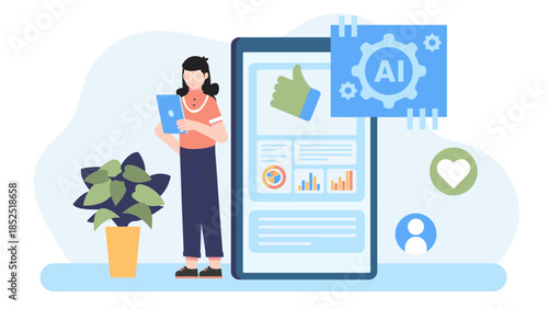 AI Curating a Personalized News Feed. Flat Vector Illustration